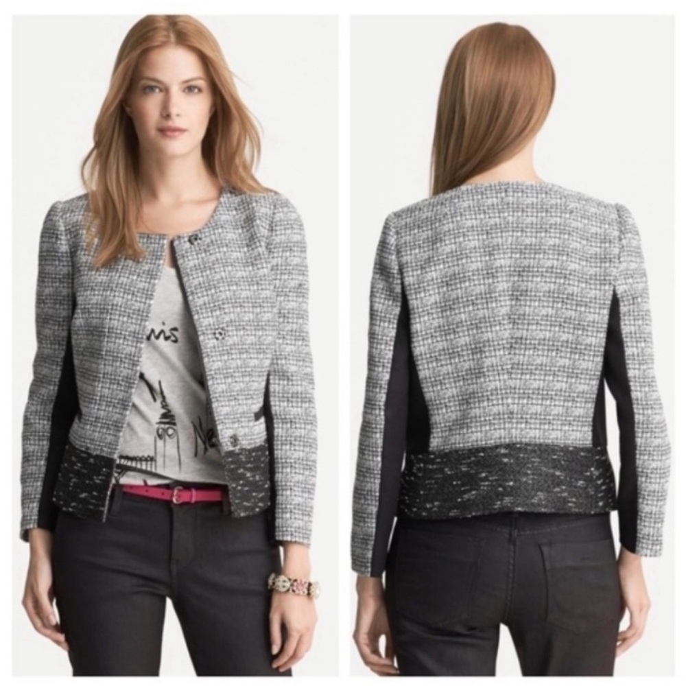 banana republic black white tweed blazer jacket office business workwear